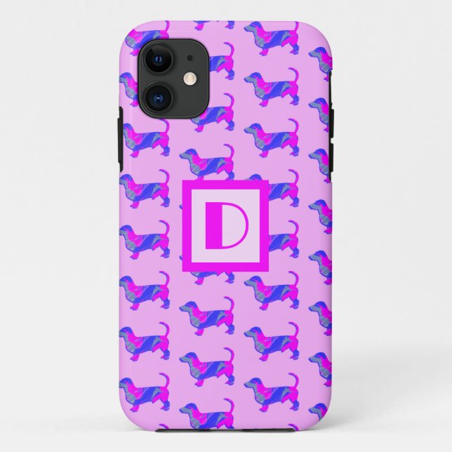 Dachshund / Daxie Dog Lover Pink & Blue Monogram Case-Mate iPhone Case (Back)