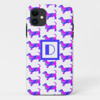 Dachshund / Daxie Dog Lover Pink Blue Monogram