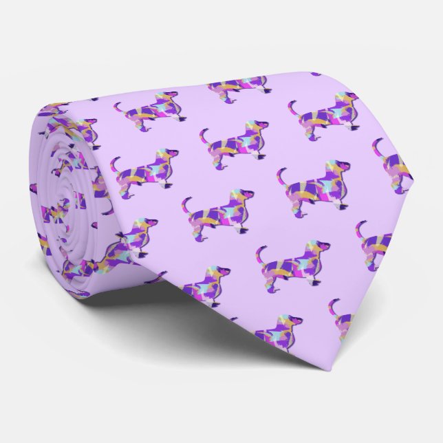 Dachshund Daxie Dog Silhouette Purple Lt Neck Tie (Rolled)