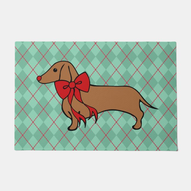 Dachshund de Noël tapis de porte de bienvenue (Devant)
