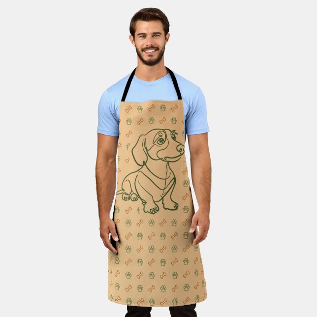 Dachshund Decorative Line Art Pattern Apron (Worn)