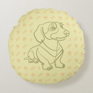 Dachshund Decorative Line Art Pattern Round Pillow
