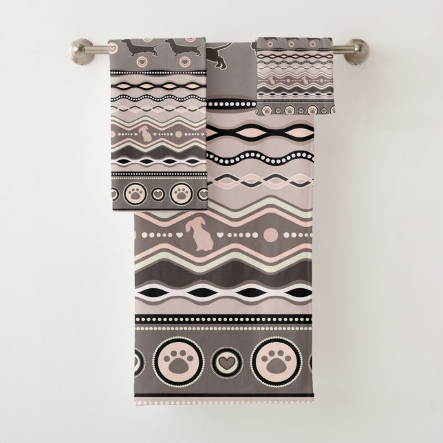 Dachshund - Decorative Pattern in pastels Bath Towel Set (Insitu)