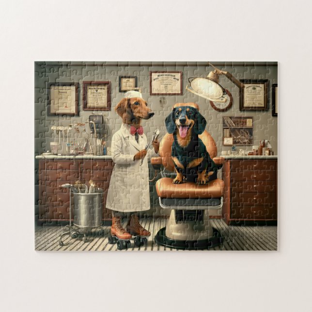Dachshund Dentist Whimsical Dog Lover Gift Jigsaw Puzzle (Horizontal)