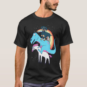 Dachshund Dinosaur Riding Unicorn Kids Men Rainbow T-Shirt