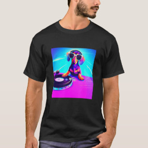Dachshund DJ Vaporwave  Aesthetic Dog Men Boys Gir T-Shirt