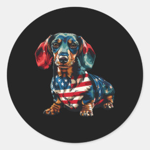 Dachshund Dog 4th Of July American Flag Gifts For Classic Round Sticker