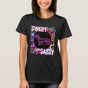 Dachshund Dog 90s Nostalgia Rainbow Leopard Print  T-Shirt