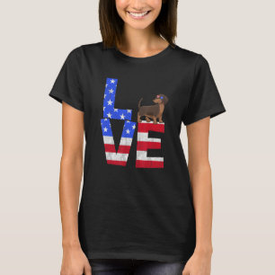 Dachshund Dog American Flag Sunglasses 4th of July T-Shirt
