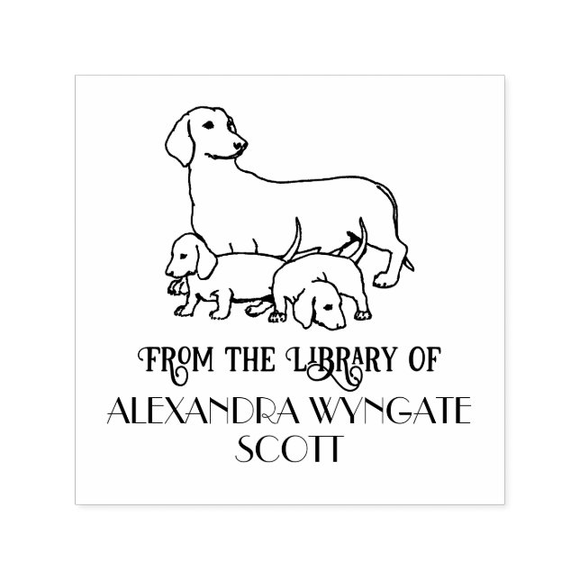 Dachshund Dog and Puppies Library Book Name Self-inking Stamp (Design)