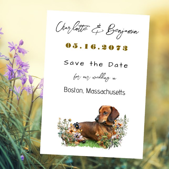 Dachshund Dog and Wildflowers Save the Date (Creator Uploaded)