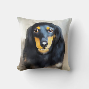 Dachshund Dog Art Portrait Throw Pillow