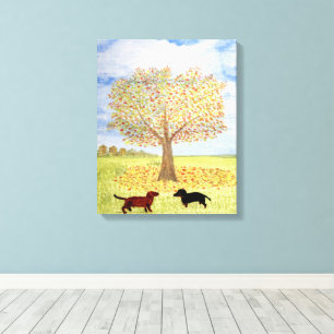 Dachshund Dog Autumn Tree Walk Canvas Print