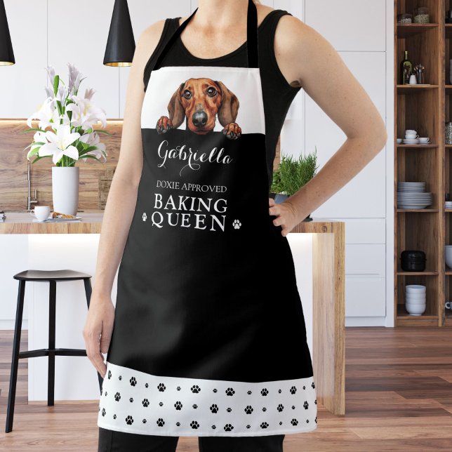 Dachshund Dog Baking Queen Black White Custom  Apron (Creator Uploaded)
