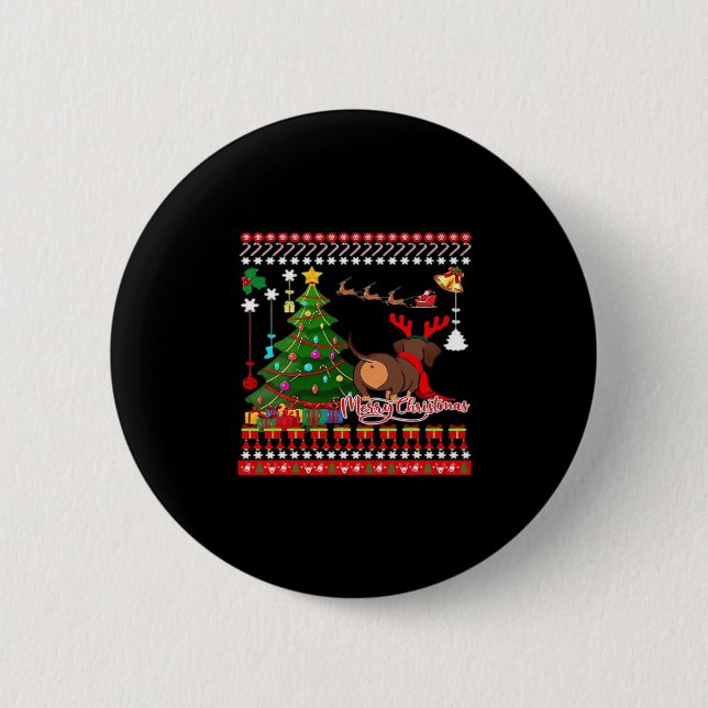 Dachshund Dog Butt Christmas Ugly Classic T-Shirt 2 Inch Round Button (Front)