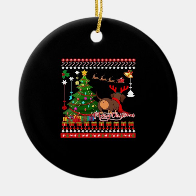 Dachshund Dog Butt Christmas Ugly Classic T-Shirt Ceramic Ornament (Front)