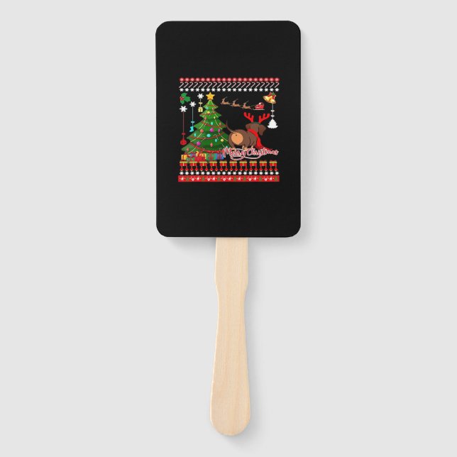Dachshund Dog Butt Christmas Ugly Classic T-Shirt Hand Fan (Front)