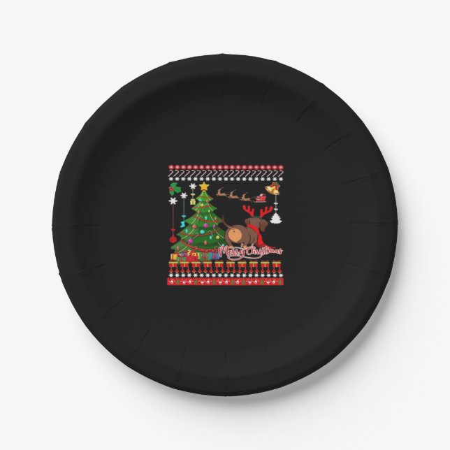 Dachshund Dog Butt Christmas Ugly Classic T-Shirt Paper Plate (Front)