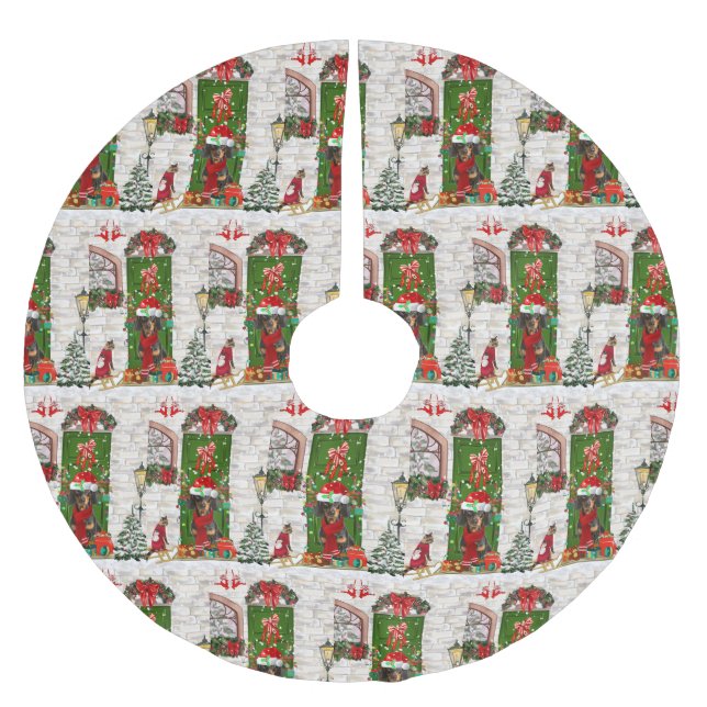 Dachshund Dog Christmas   Brushed Polyester Tree Skirt (Front)