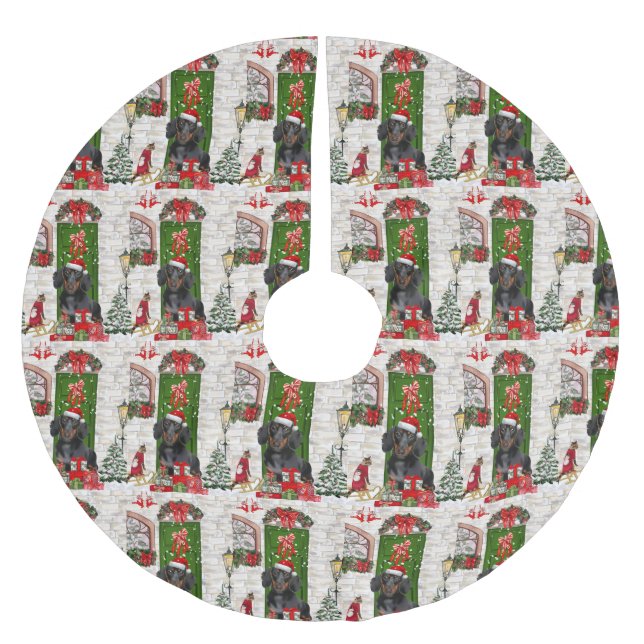 Dachshund Dog Christmas   Brushed Polyester Tree Skirt (Front)