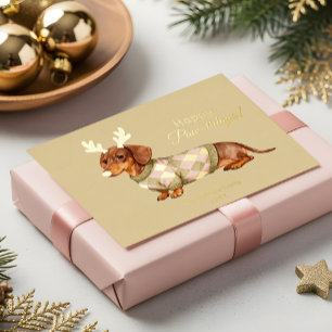 Dachshund Dog Christmas Chequered Sweater Photo Foil Holiday Card