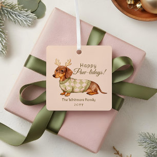 Dachshund Dog Christmas Chequered Sweater Photo Metal Ornament
