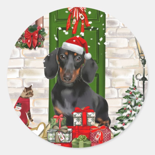 Dachshund Dog Christmas   Classic Round Sticker (Front)