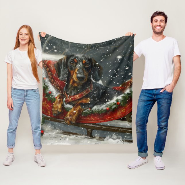Dachshund Dog Christmas Festive  Fleece Blanket (In Situ)