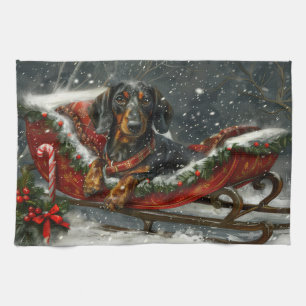 Dachshund Dog Christmas Festive Kitchen Towel