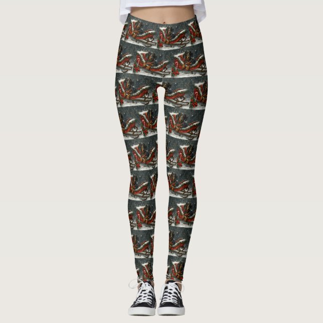 Dachshund Dog Christmas Festive  Leggings (Front)