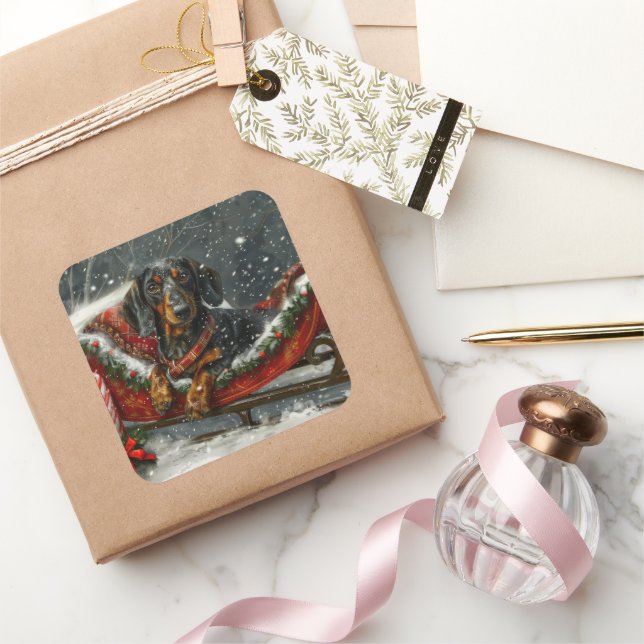 Dachshund Dog Christmas Festive  Square Sticker (Gifting)