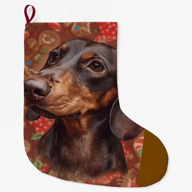 Dachshund dog christmas large christmas stocking (Front)