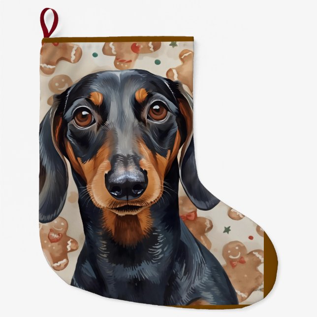 Dachshund dog christmas large christmas stocking (Front)