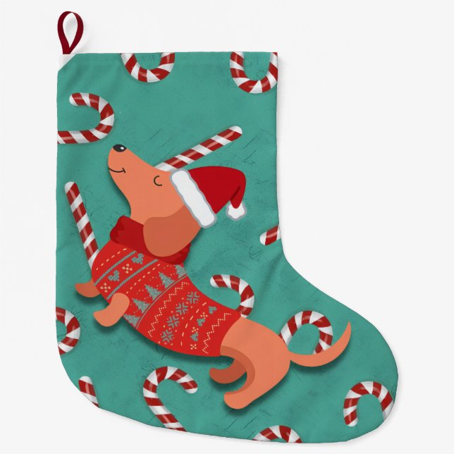 Dachshund dog christmas large christmas stocking (Front)