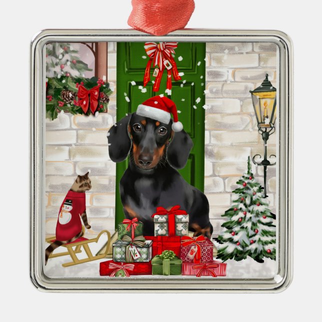 Dachshund Dog Christmas   Metal Ornament (Front)
