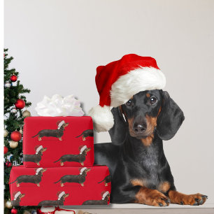 Dachshund Dog Christmas Red Santa Hat Wrapping Paper