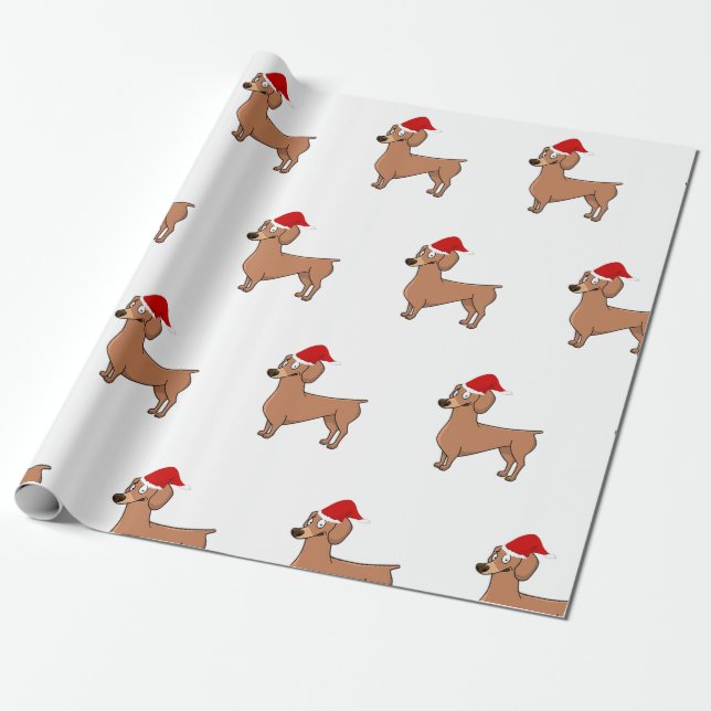 Dachshund Dog Christmas Santa Hat Wrapping Paper (Unrolled)