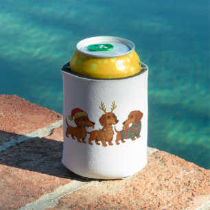 Dachshund Dog Christmas Santa Reindeer Sweater Can Cooler