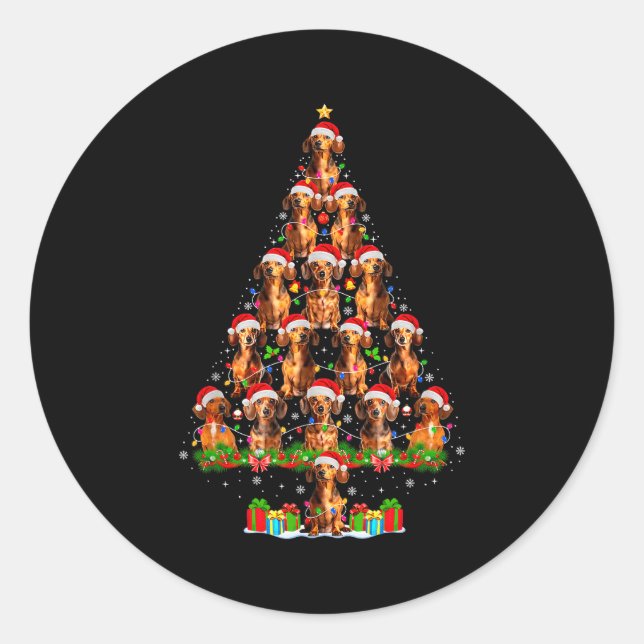 Dachshund Dog Christmas Tree Lights Funny Xmas Dog Classic Round Sticker (Front)