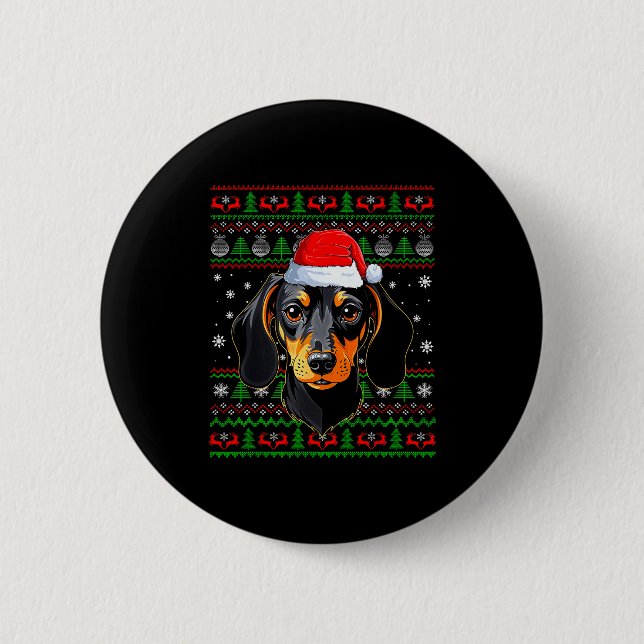 Dachshund Dog Christmas Ugly Sweater Santa Adults  2 Inch Round Button (Front)