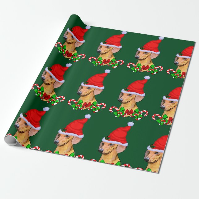 Dachshund Dog Christmas Wrapping Paper (Unrolled)