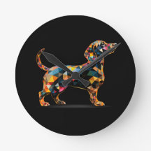 Dachshund Dog Clock, Neon Black
