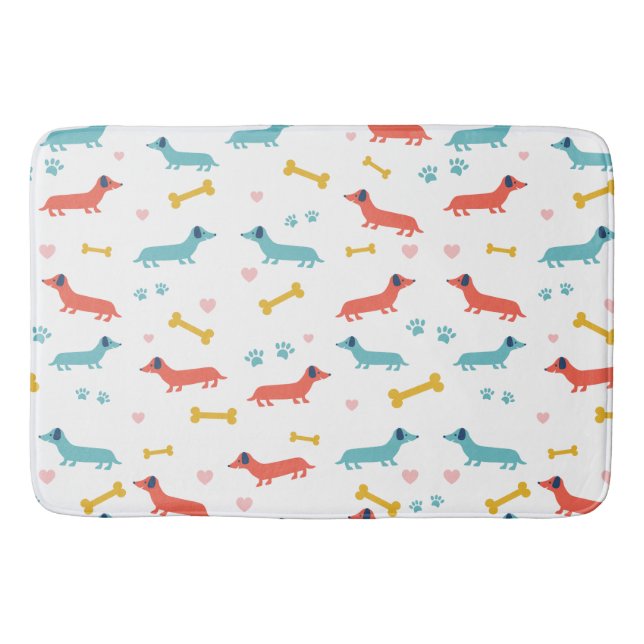 Dachshund Dog Colourful Doxies and Bones Bath Mat (Front)