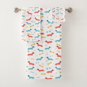 Dachshund Dog Colourful Doxies and Bones Bath Towel Set
