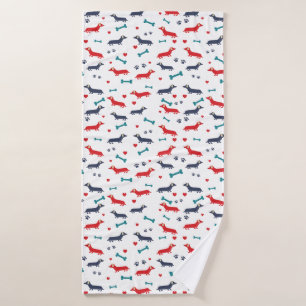 Dachshund Dog Colourful Doxies and Paws Bath Towel