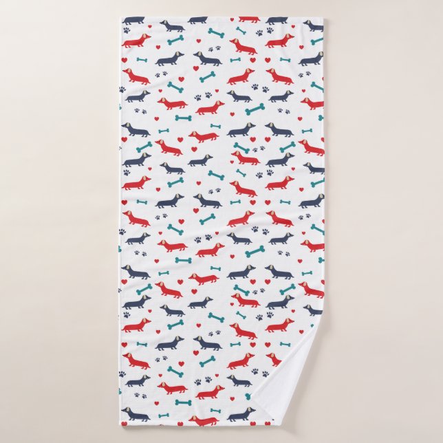 Dachshund Dog Colourful Doxies and Paws Bath Towel (Bath Towel)
