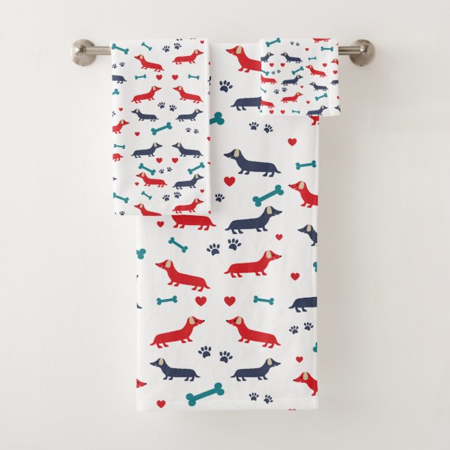 Dachshund Dog Colourful Doxies and Paws Bath Towel Set (Insitu)