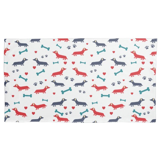 Dachshund Dog Colourful Doxies and Paws Pillowcase (Front-Left)