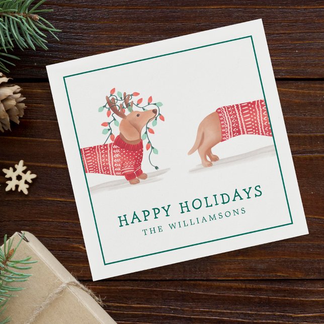 Dachshund Dog Cozy Red Knitted Christmas Sweater Napkin (Dachshund Dog Cozy Red Knitted Christmas Sweater Napkins)