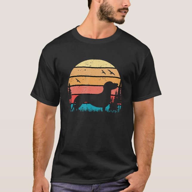 Dachshund Dog  Cute Puppy  Retro Sunset T-Shirt (Front)